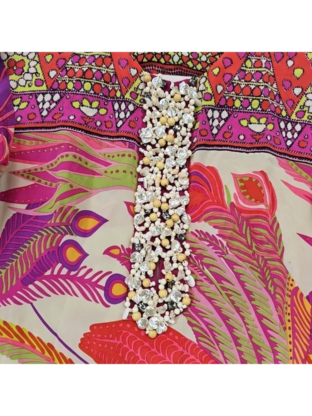 Nanette Lepore Dress Womens 0 Multicolor V Neck 3/4 Sleeve Shift Beaded Silk - Picture 2 of 12